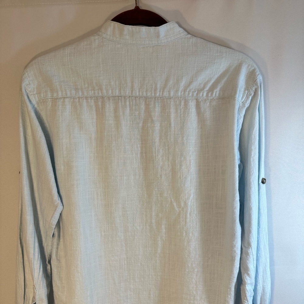 Nearkin Blue Cotton Roll Up Tap Long Sleeves Shirt Tunic Blouse Front Buttons S - Picture 5 of 14